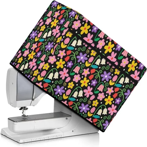 Vista 27 de Funda para máquina de coser de flores hippie grande, cubierta antipolvo, protección de fácil limpieza para máquina de coser, resistente a