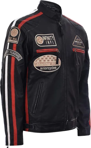 Vista 2 de Chaqueta de motociclista de cuero de napa negra Real Racing para hombre