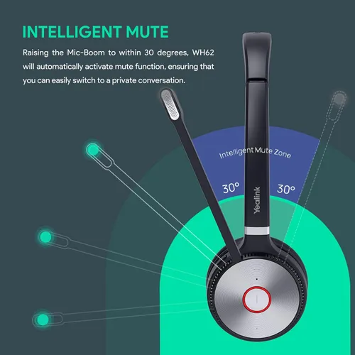 Vista 13 de Yealink WH62 Auriculares inalámbricos DECT certificados por equipos, auriculares inalámbricos con micrófono de cancelación de ruido para PC