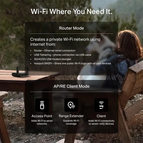 Vista 2 de TP-Link Roam 6 AX1500 Router portátil Wi-Fi 6 de doble banda Compartir WiFi público fácil Aprobado para hotel/RV/viajes Cable WiFi