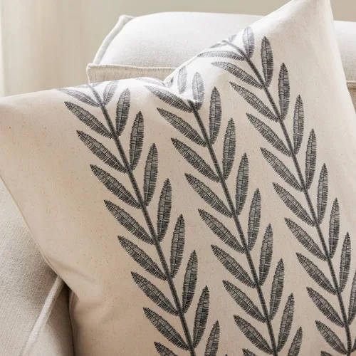 Vista 2 de Juego de 2 fundas de almohada 100% algodón con estampado pastoral negro de hojas de granja, 16 x 16 pulgadas, para sofá, cama, sala de estar