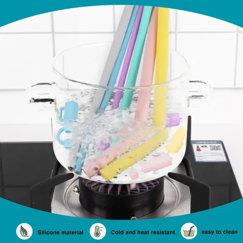 Vista 4 de Popote de repuesto para vaso Stanley de 40 onzas y 30 onzas, paquete de 4 popotes de silicona reutilizables con fundas para popotes, accesorios