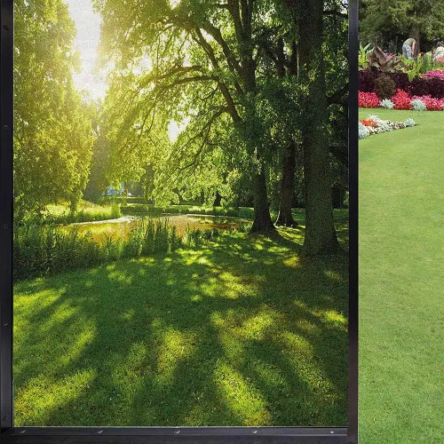 Vista 23 de Película decorativa de privacidad para ventana, control de calor, bloqueo solar, protección UV, diseño de bosque de abedul, adherencia estática