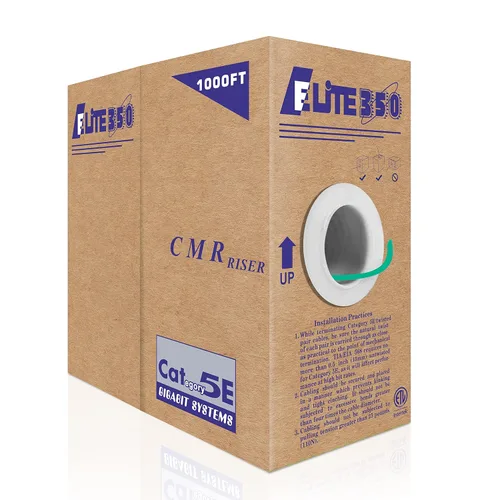 Vista 13 de Elite Elevador CAT5E (CMR), 1000 pies, UTP 24AWG, cobre desnudo sólido, 350 MHz, certificado UL, caja fácil de tirar (Reelex II), cable Ethernet a