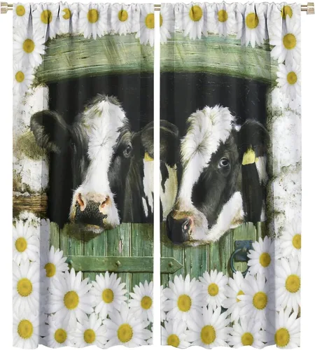 Vista 41 de JESTRONRY Cortina, estilo vaca granja, cortinas opacas, cocina/sala de estar/dormitorio/baño, 42x45 pulgadas, poliéster, bolsillo para barra, 2