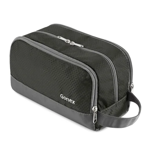 Vista 15 de Gonex Neceser de viaje de nailon, bolsa de afeitado, organizador de artículos de tocador, color negro