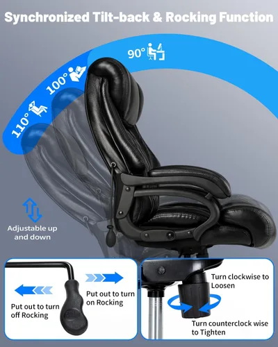 Vista 7 de Silla de oficina grande y alta de 600 libras, sillas de oficina ejecutivas con soporte lumbar ajustable, silla de escritorio ancha con rueda de goma