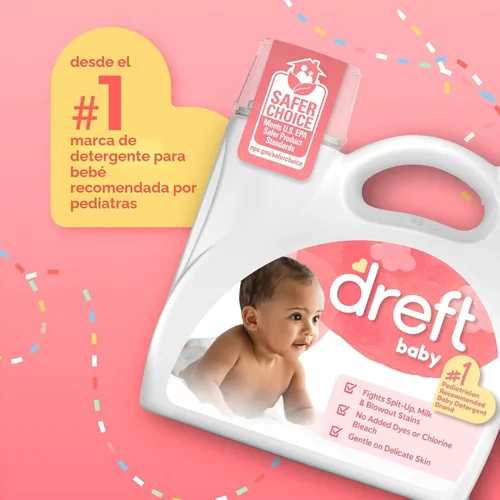 Vista 2 de Dreft Stage 1: Detergente líquido para bebés recién nacidos, suave para pieles sensibles, compatible con HE, 114 cargas