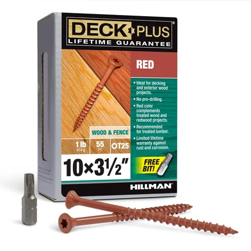 Vista 34 de Deck Plus Tornillos para valla y madera exterior con revestimiento epoxi de 2 pulgadas #8 x 2 Torx/Star Drive Incluido, rosca gruesa, tornillo Rojo