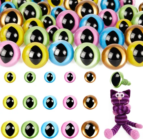 MUCUNNIA 80 ojos de seguridad de plástico de 0.47 a 0.70 pulgadas para ojos de gato Amigurumi para manualidades, ojos de seguridad para muñeca de