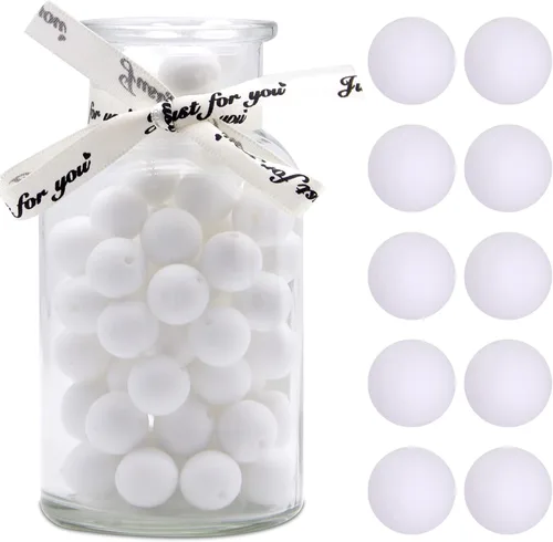 100 cuentas de silicona – Cuentas redondas de silicona blanca de 0.59 pulgadas para hacer llaveros, collares, pulseras y cordones