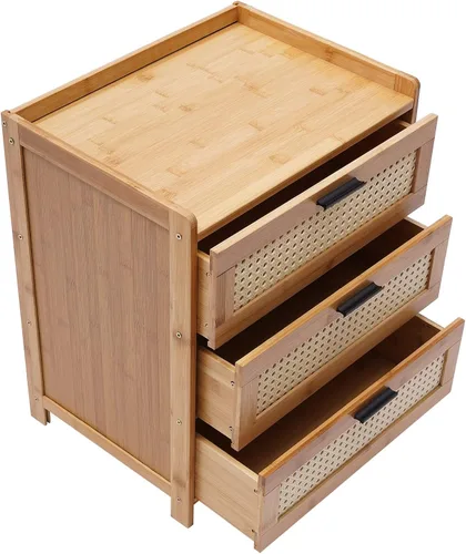 Vista 9 de Nightstand with Drawer, Mid-Century Modern End Table, Bamboo Accent Sofa Side Table Bedside Table for Small Spaces, Bedroom, Living Room, Natural