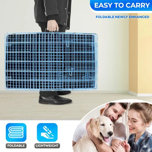 Vista 5 de FDW Jaula para perros grandes de 48 pulgadas plegable de metal para mascotas, doble puerta con panel divisor para interiores y exteriores, bandeja