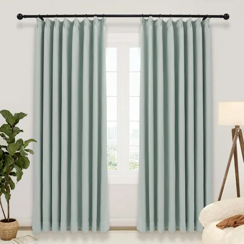 Vista 23 de LUSTROWIN Cortinas plisadas francesas de lino sintético con textura personalizada para dormitorio, cortinas opacas, cortinas de ventana para sala