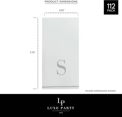 Vista 4 de Luxe Party Paquete de 112 servilletas con monograma Letra S inicial Desechables Aerolaid premium Tacto de lino Ajuste de mesa decorativo