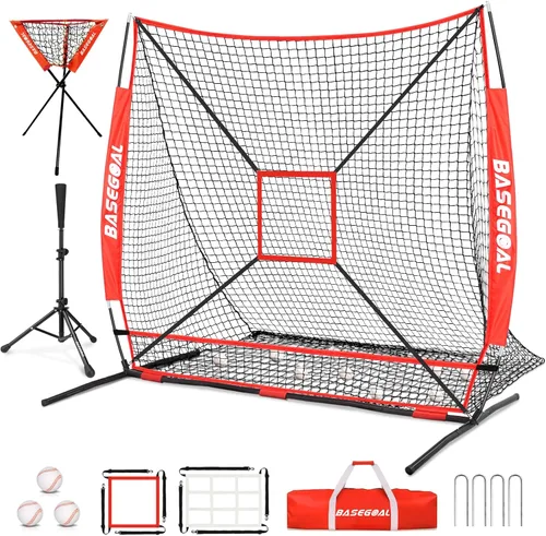 Vista 12 de BaseGoal 6'×6' Baseball Softball Practice Net,Baseball Backstop,with Batting Tee,Ball Caddy,for Hitting Pitching Batting Catching with Bow