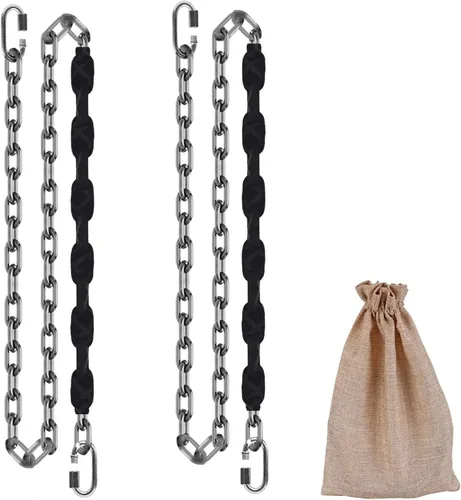 Vista 8 de 2 cadenas de acero inoxidable (64 pulgadas), 4 hebillas de conexión rápida que nunca se oxidan, accesorios de columpio para sillas hamacas