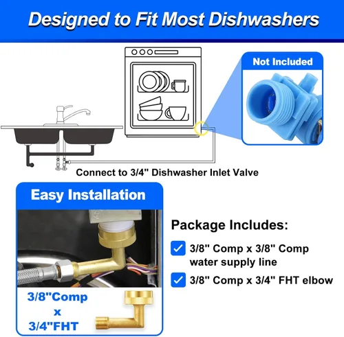 Vista 5 de 8FT Stainless Steel Braided Water Supply Line for Dishwasher(2pcs), Brass 3/8 Inch Compression x 3/8 Inch Compression Connections, Food Grade PEX