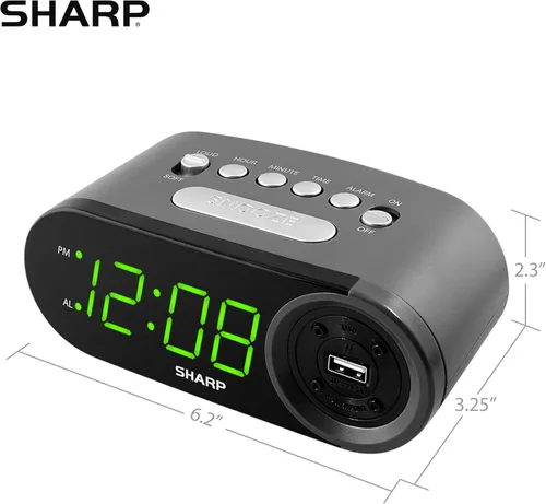Vista 5 de Reloj despertador digital Sharp fácil de leer con puerto de carga USB de 2 amperios de alta velocidad: ¡carga tu teléfono, tableta con una carga