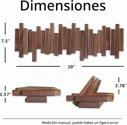 Vista 7 de DESAINOPH® Perchero de abrigos de madera montado en la pared, varillas multifuncionales de madera maciza hechas a mano con 5 ganchos modernos