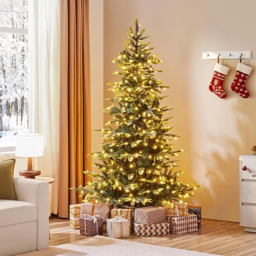 Vista 3 de Yaheetech - Árbol artificial de Navidad de abedul artificial preiluminado de 6 pies con 400 luces LED blancas cálidas, árbol de Navidad