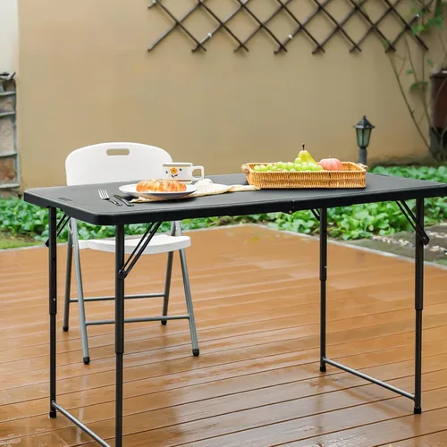 Vista 2 de Byliable Mesa plegable de 1,2 m portátil de plástico resistente plegable por la mitad mesa de uso múltiple pequeña para interiores y exteriores