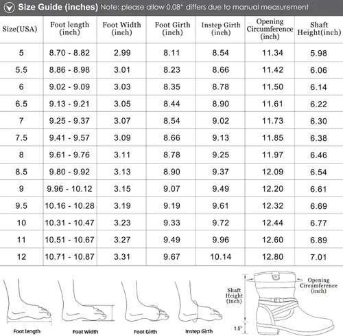 Vista 7 de VJH confort Botas de media pantorrilla para mujer, puntera redonda, tacón bajo, cómodo, holgado, con correa de hebilla y cremallera lateral