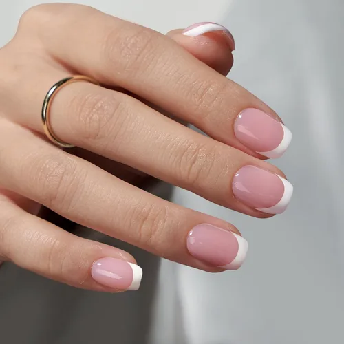 Vista 9 de BTArtbox Uñas Postizas Cortas a Presión - Uñas Postizas de Gel Suave Blanco a Presión, Puntas de Uñas Cuadradas Cromadas con Pegamento, Uñas