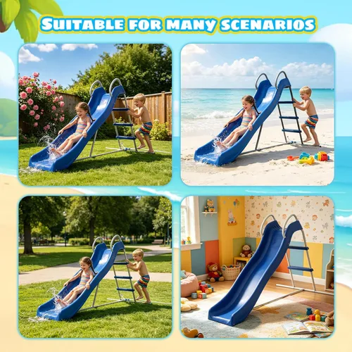 Vista 7 de 6FT Kids Slide Freestanding Indoor Outdoor Playground Equipment, 2-in-1 Plastic Water Slide with Metal Frame, Easy Assembly Toddler Slide for