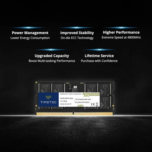 Vista 4 de Timetec Kit de 32 GB (2 x 16 GB) DDR5 4800 MHz PC5-38400 sin búfer sin ECC 1.1V CL40 1Rx8 rango único 262 pines SODIMM actualización del módulo RAM