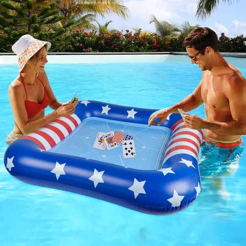 Vista 3 de succulentlovers Mesa de cartas inflable grande para piscina con naipes impermeables – 41 pulgadas impermeable para piscina, mesa de juegos flotantes
