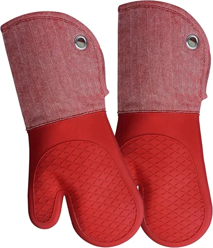 Vista 16 de Guantes profesionales de silicona para horno de microondas, un par, juego de guantes de cocina resistentes al calor con 500 grados, guantes