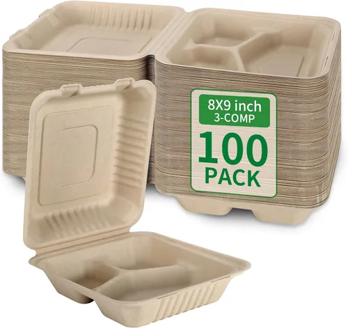 Vista 10 de Aricsen Paquete de 50 Cajas de Almuerzo Cuadradas Pequeñas Desechables Compostables de 6 x 6 Pulgadas, Recipientes para Llevar con Tapa, Concha Tipo