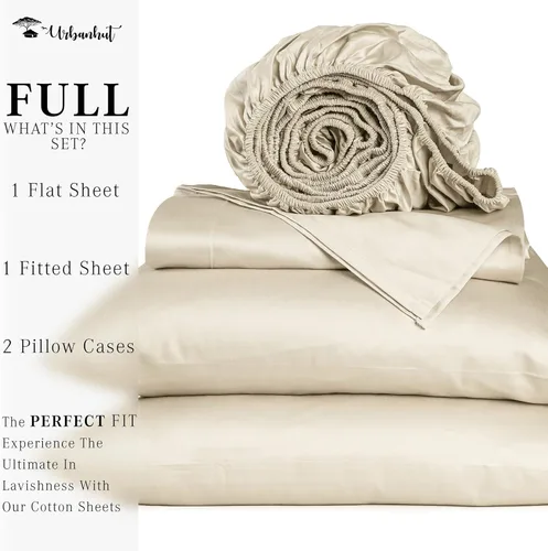 Vista 102 de URBANHUT Juego de sábanas de algodón egipcio de 1000 hilos tamaño completo, 4 piezas, suaves y transpirables, sábanas de hotel de lujo que se