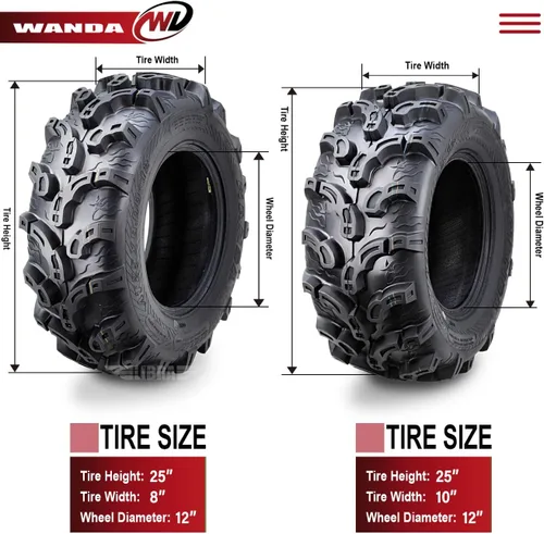 Vista 4 de WANDA Juego de 4 nuevos neumáticos premium para ATV/UTV 25x8-12 delanteros y 25x10-12 traseros /6PR Super Lug Mud