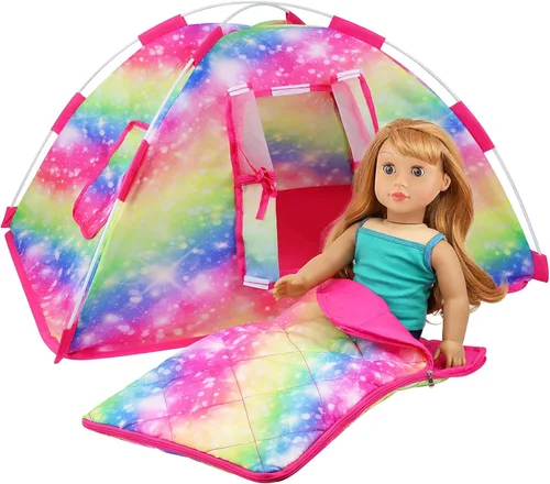 Vista 7 de ZITA ELEMENT Juego de tienda de campaña de moda para accesorios de muñeca de 18 pulgadas, incluye tienda de campaña de muñeca de 18 pulgadas, saco