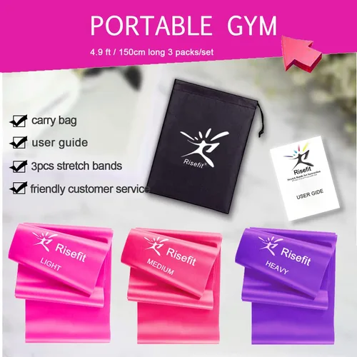 Vista 4 de Risefit Resistance Bands Set Latex Free Pink Purple Stuff Stretch Bands for Working Out Therapy Exercise theraband for Physical Therapy, Yoga Ballet