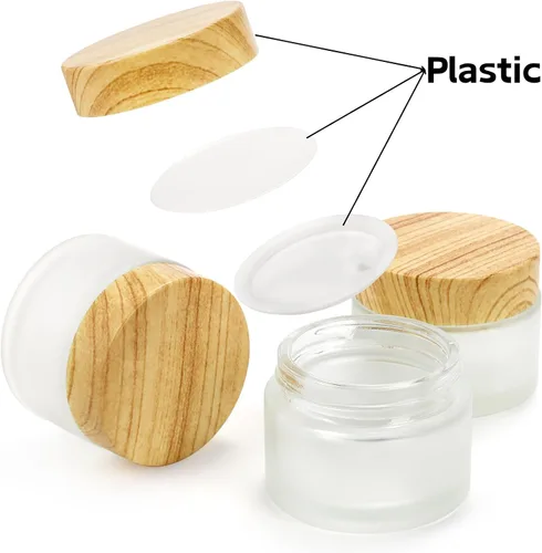 Vista 3 de ZENFUN 16 recipientes de vidrio para cosméticos de 1.7 onzas/1.7 fl oz, tarros de muestra vacíos con tapa de plástico, ollas de viaje con tapa