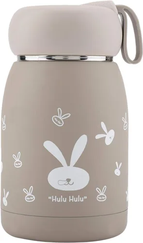 Brown Vacuum Cup Insulated Coffee Bottle, 320ml Mini Vacuum Mug Cute Bottle, Stainless Steel Mini Thermal Travel Mug, Magic Rabbit Tea Milk Bottle,