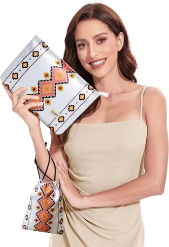Vista 8 de WLLWOO - 2 bolsas de maquillaje de pana con cara sonriente, bolsa de cosméticos con cremallera interior impermeable, estuche para lápices, monedero