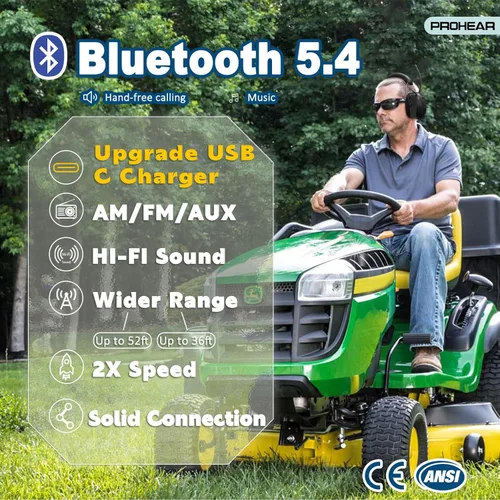 Vista 2 de PROHEAR 033 - Auriculares con radio AM/FM Bluetooth 5.4 - Batería recargable USB C de 2000mAh - Auriculares con radio para protección auditiva