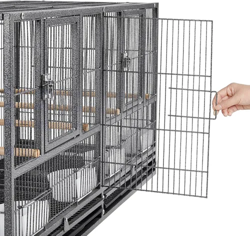 Vista 5 de Yaheetech Jaula de pájaros de doble historia dividida para loros pequeños, periquitos, canarios, cacatúas, tortolitos, pinzones, periqueros