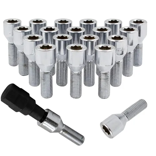 Vista 9 de Wheel Accessories Parts 20 piezas M14 x 1.50 14 x 1.5 rosca de bellota con spline para tuerca de rueda con acabado negro, vástago de 33 mm