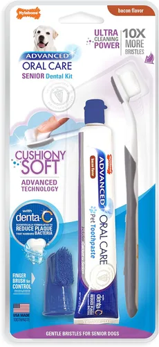 Nylabone Advanced Oral Care - Kit dental para perros mayores con cepillo de dientes de cerdas suaves y acolchadas, 3 unidades