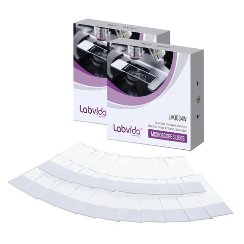 Vista 13 de 72 piezas de portaobjetos de microscopio con carga positiva, portaobjetos adhesivos hechos de vidrio super blanco, bordes finamente pulidos, área