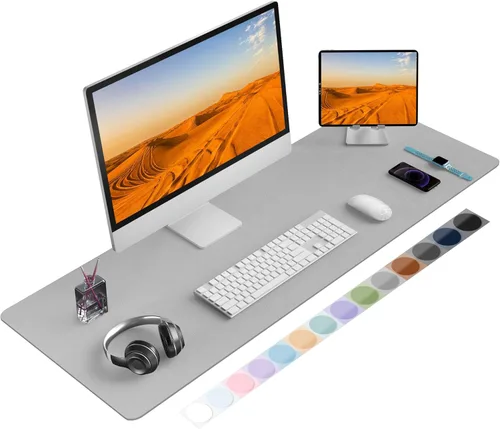 Vista 28 de Protector de escritorio de cuero, alfombrilla para mouse, alfombrilla antideslizante para computadora, tapete de escritorio de oficina de piel Azul