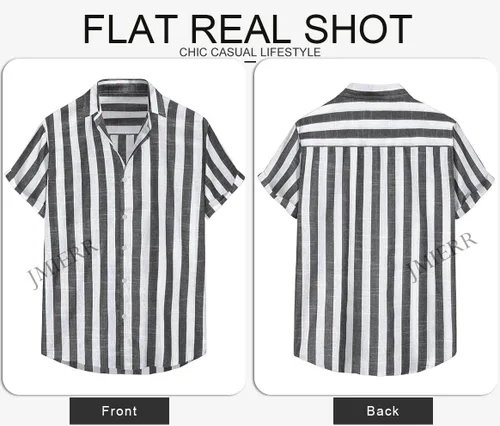 Vista 24 de JMIERR Camisas de vestir a rayas con botones y manga corta para hombre