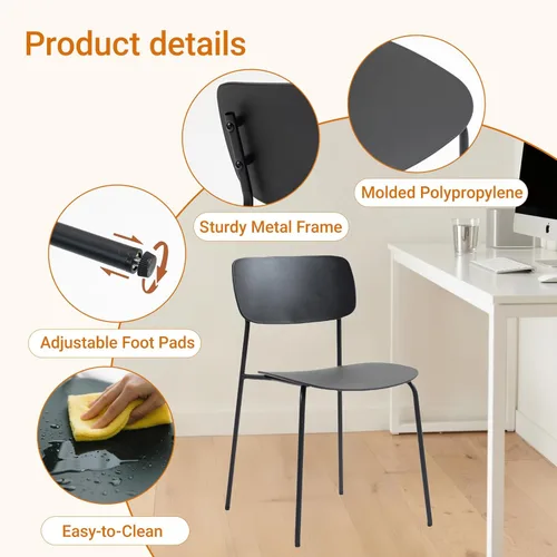 Vista 4 de Sidanli Juego de 4 sillas apilables, sillas de sala de espera con patas de metal y asiento ergonómico de plástico, sillas de oficina apilables