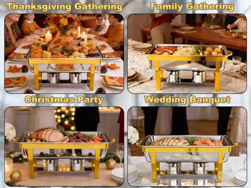 Vista 3 de Frizoky Chafing Dishes for Buffet 4 Pack, 9QTGold & Silver Stainless Steel Food Warmers Elegant & Sturdy Chafing Dish Buffet Set, Complete Set for