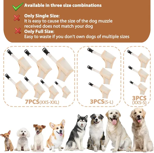 Vista 6 de LUCKYPAW Bozal para perros pequeños, medianos y grandes, bozal de malla antimordeduras, juego de cubierta bucal transpirable con correa ajustable